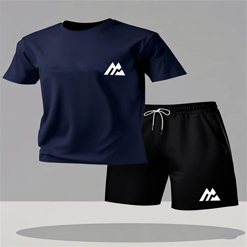 Set Sportivo da Uomo alla Moda, Maglietta a Maniche Corte e Pantaloncini, Completo Sportivo a Collo Tondo, Set 2 Pezzi