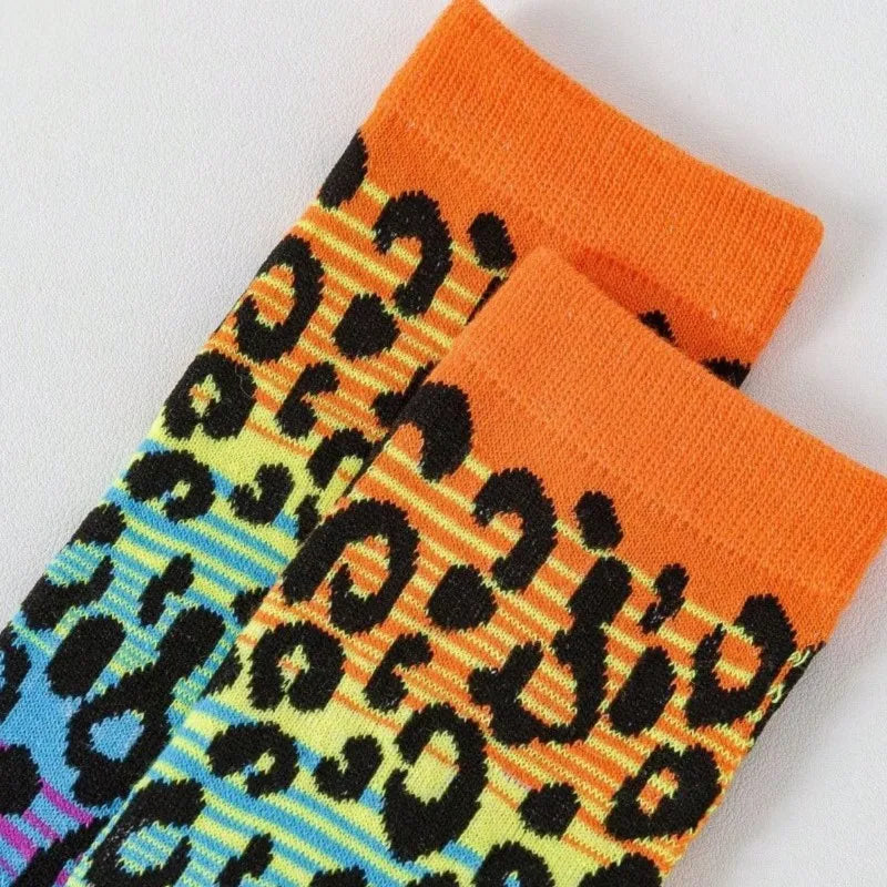 5 Pairs UNISEX Leopard Print Personalized Fashion Breathable Thin Funny Sweat-absorbing Spring Simple Socks For Girls Wholesale