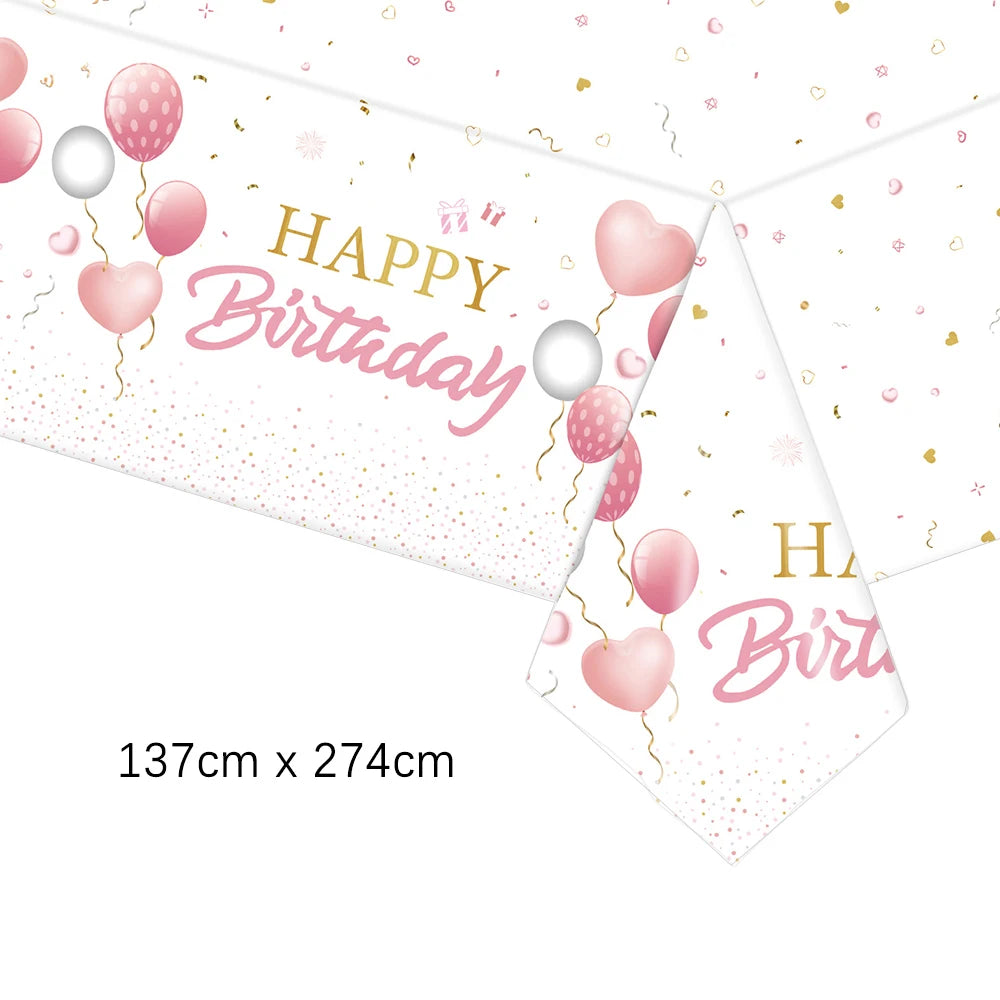 Set di stoviglie usa e getta per compleanno Rosa Oro rosa Piatti bianchi Tazze Tovaglioli Tovaglia Decorazione festa di compleanno per ragazza Baby Shower