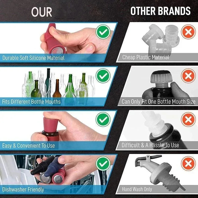 5 pezzi in silicone per vino e bevande, set di tappi per bottiglie di champagne, tappi sigillanti, tappo in sughero per vino, strumento per vino da bar