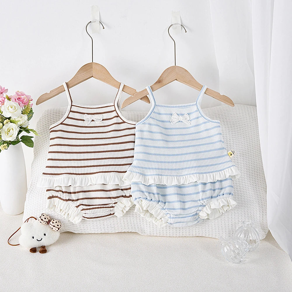 Set di canotta e Bloomer estivi per bambina 0-3 anni Elegante gilet e pantaloncini a righe Completo da 2 pezzi Abbigliamento per bambini carino