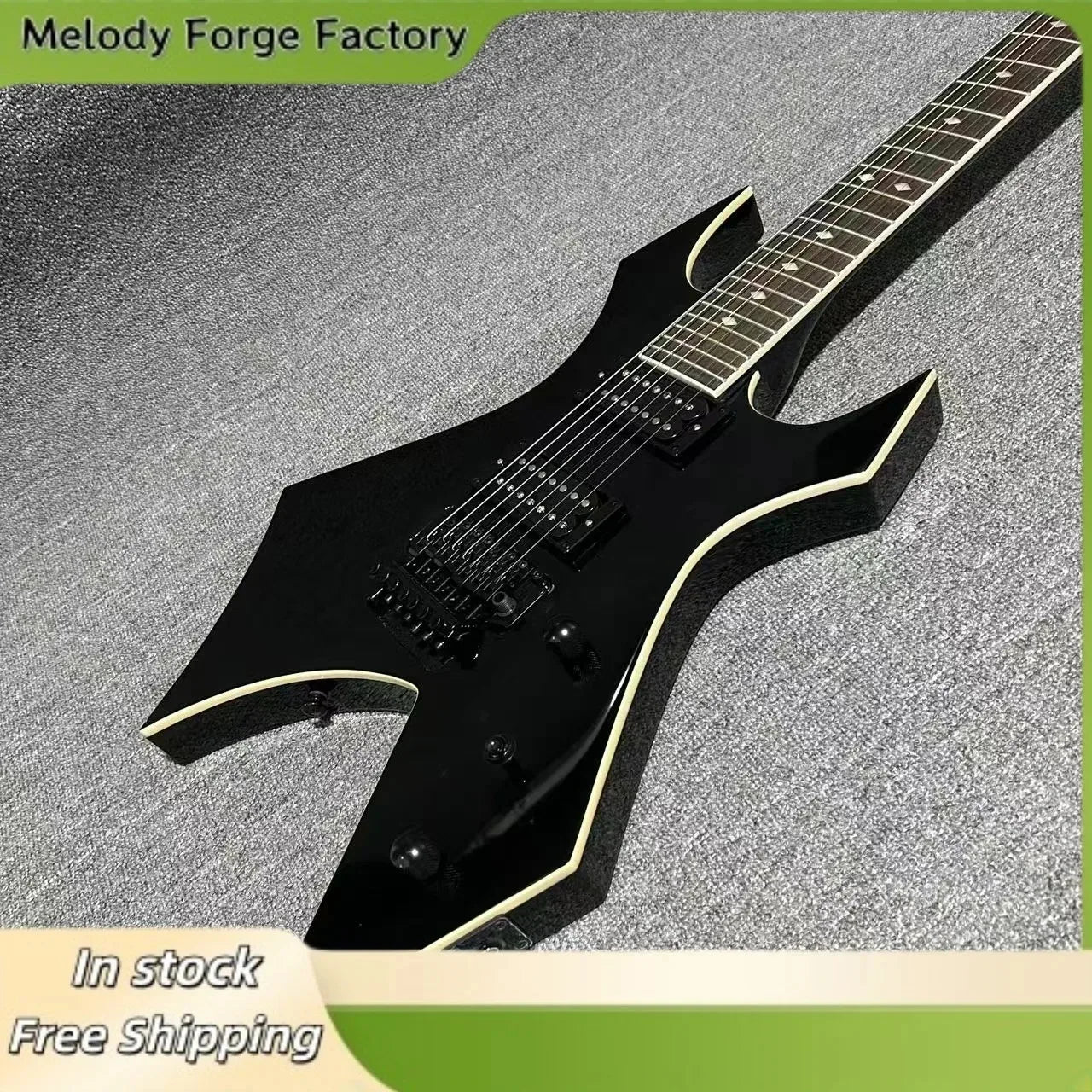 Chitarra Elettrica BC a 6 Corde Forma W, Tastiera in Palissandro Nero, Pickup HH, Doppio Meccanismo di Accordatura, per Chitarristi Professionisti