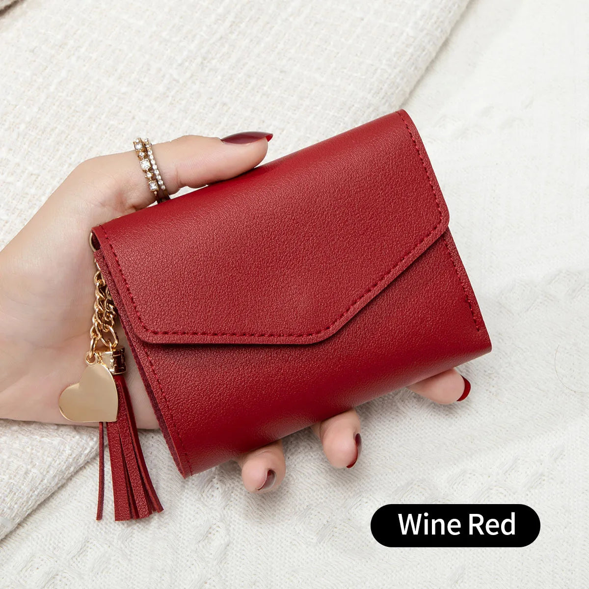 Nuovo portafoglio compatto da donna con pochette Portamonete ultrasottile portatile in pelle PU con porta carte di credito con nappa Portafoglio corto da donna