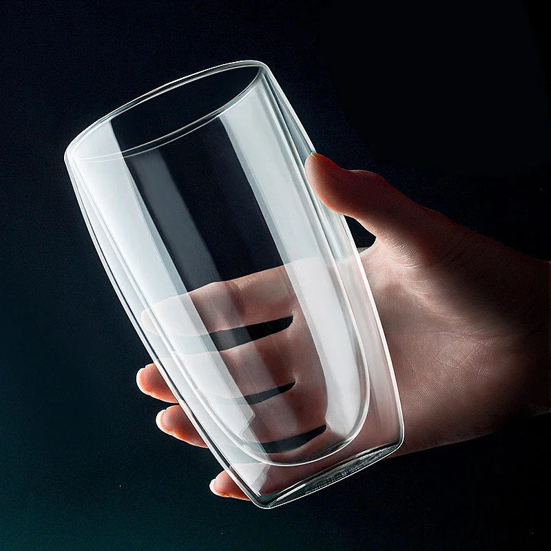 Tazza da caffè in vetro trasparente Latte Whisky Tè Birra Doppio creativo Resistente al calore Cocktail Vodka Tazza da vino Bicchiere Bicchieri Regalo