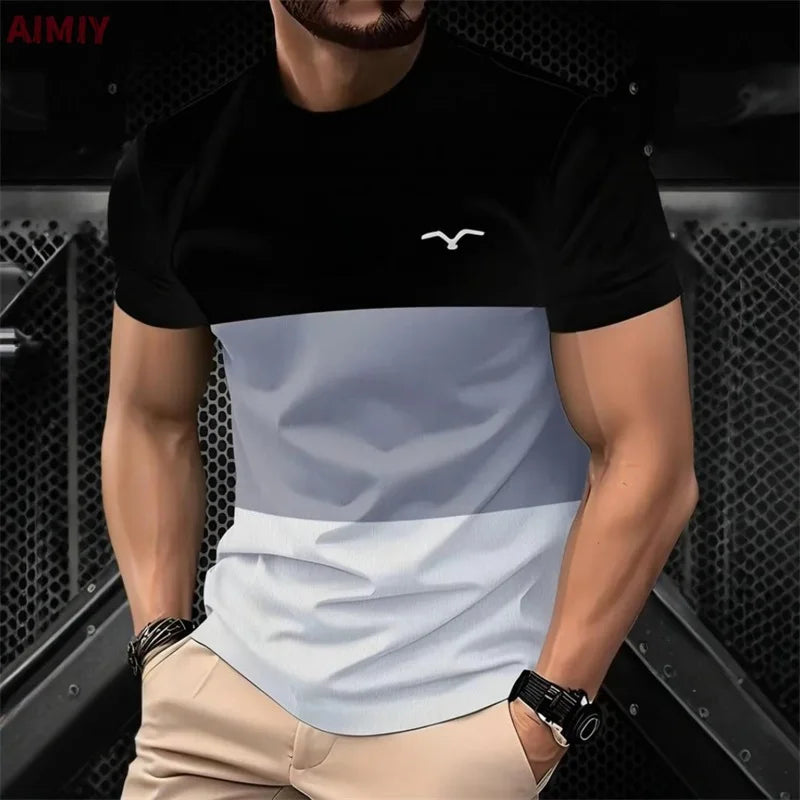 T-shirt stampata a righe da uomo T-shirt estiva casual da esterno girocollo a maniche corte Novità nella maglietta alla moda da uomo