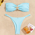Costume da bagno sexy a fascia 2026 da donna, blu cielo con ornamento a stella marina, push-up, perizoma brasiliano, micro bikini da spiaggia