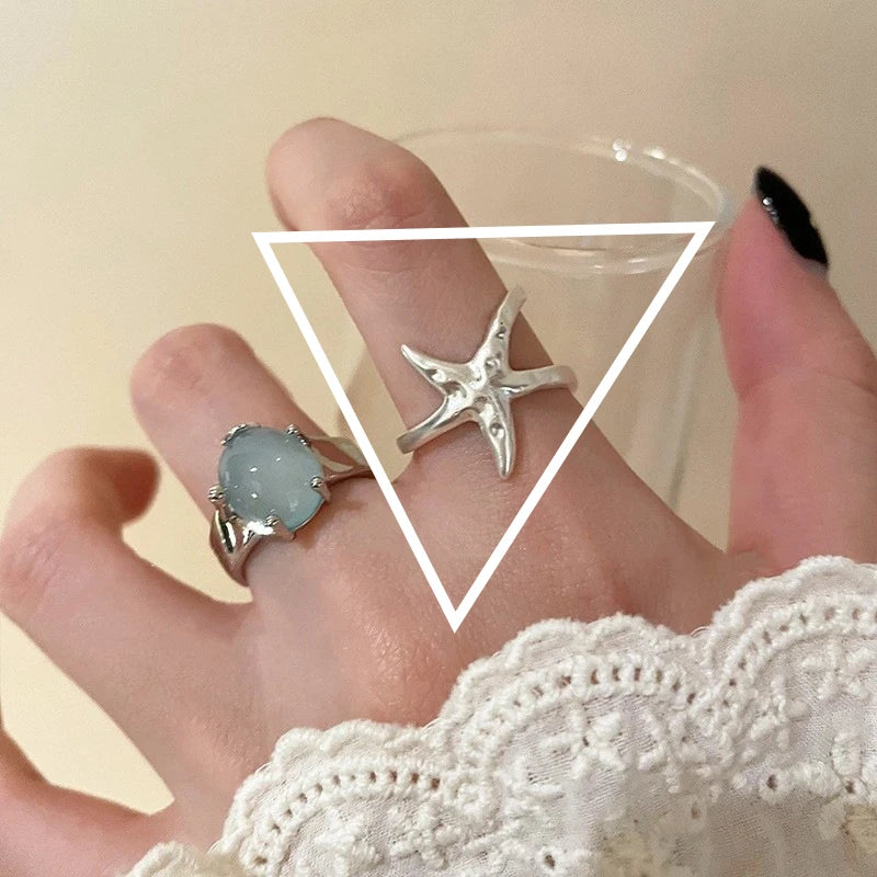 PANJBJ 925 anelli in pietra nera geometrica in argento sterling per le donne ragazza coreana semplice regolabile coppia gioielli Dropshipping
