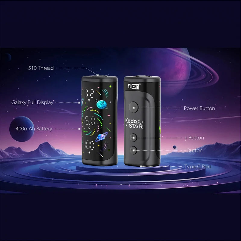 Originale Yocan Kodo Star Box Mod 400mAh Batteria di preriscaldamento Vape Pen 510 Thread Cart 1.8V-4.2V Schermo OLED Sigaretta elettronica