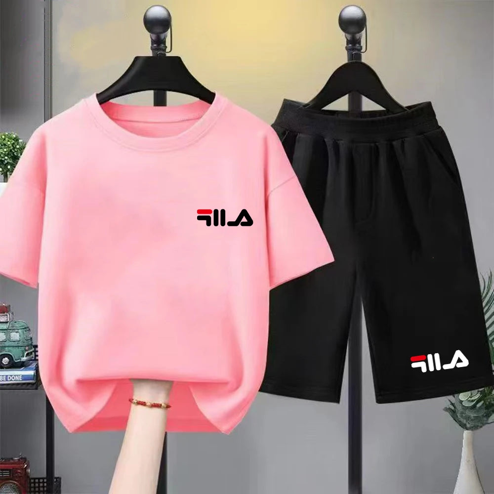 Set Estivo di Marca: T-shirt Bianca + Pantaloncini, Nuovo Abbigliamento per Bambini 3-12 Anni, Completo Sportivo Casual a Maniche Corte