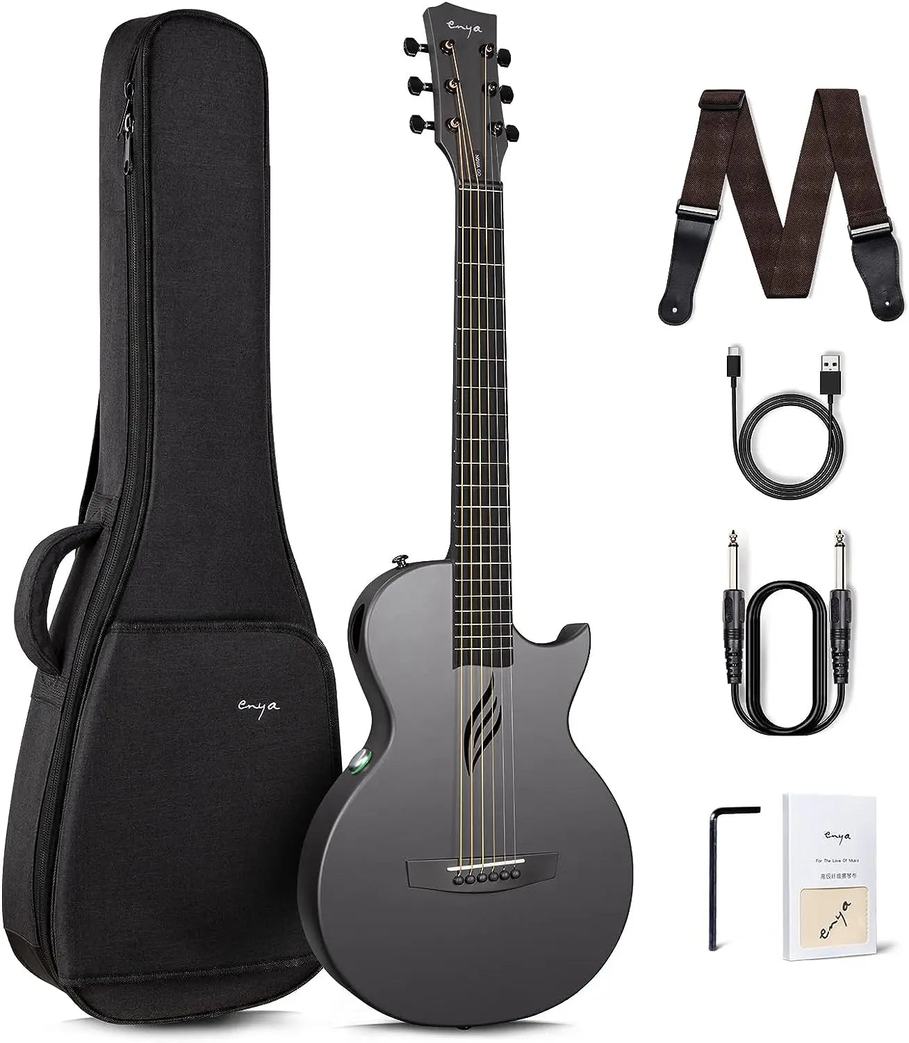 Enya NOVA GO SP1 Chitarra Acustica-Elettrica in Fibra di Carbonio da 35 Pollici con Effetti Integrati, Bluetooth e Pacchetto per Principianti