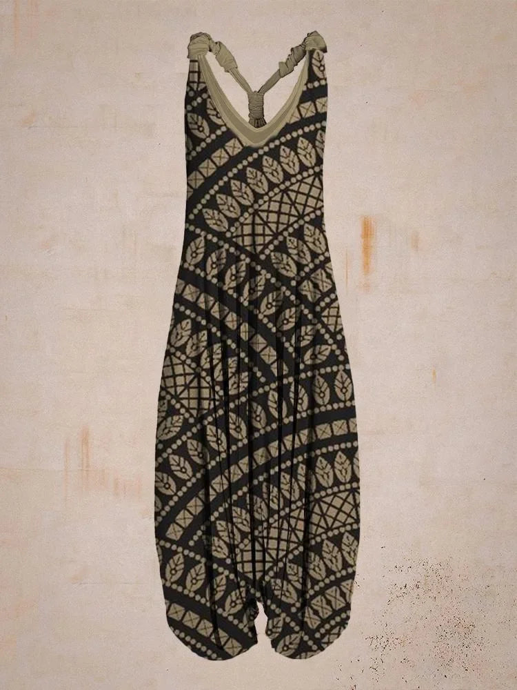 Tuta generale allentata bohémien a gamba larga Mandala etnico Stampa paisley vintage Pagliaccetti da donna Tutina harem senza schienale