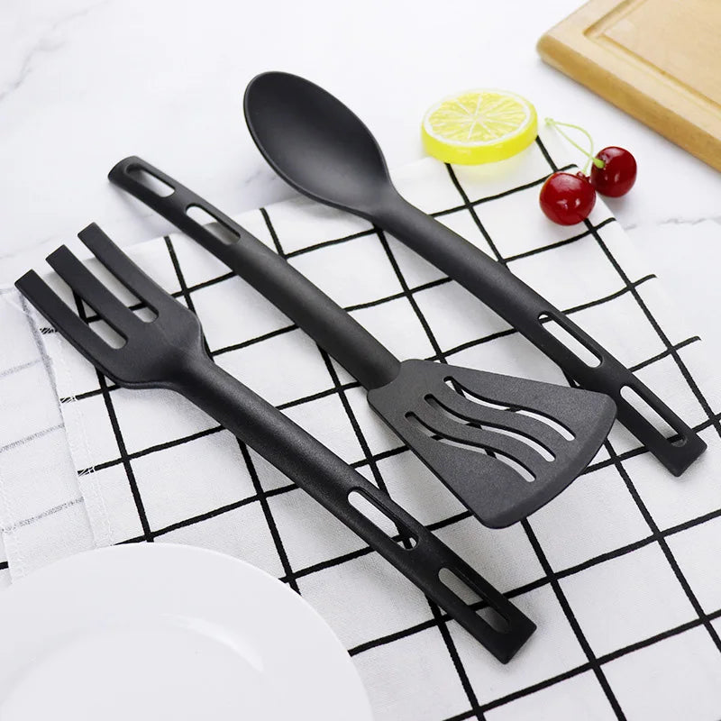 3pcs Nylon Kitchenware Shovel Spoon Surface Fork Slotted Turner Solid Spoon Fork Children's Shovel Fork Spoon Tableware