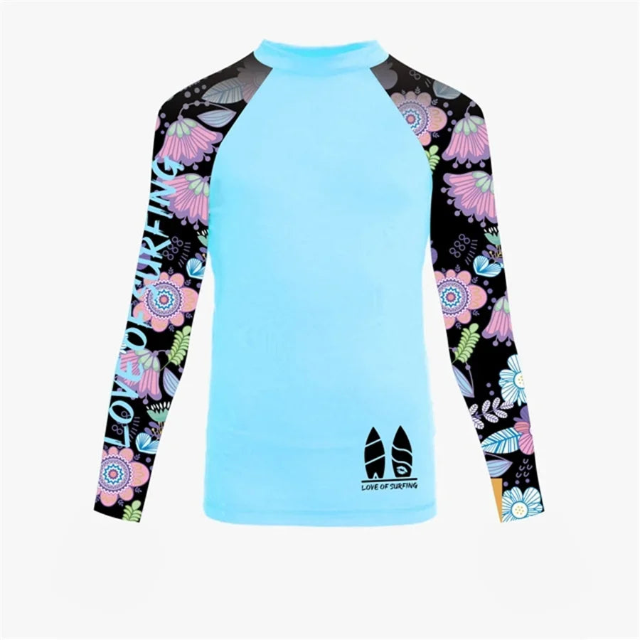 Camicia da surf da donna nuova T-shirt da surf da donna Love Protezione solare da spiaggia Rashguard Protezione UV Costumi da bagno UPF Diving Sportsuit