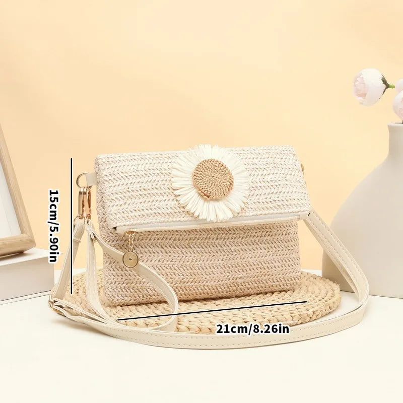 Nuova Borsa a Tracolla da Donna alla Moda, Piccola Borsa Intrecciata con Fiori, Borsa Semplice ed Elegante con Catena Quadrata, Borsetta Tote