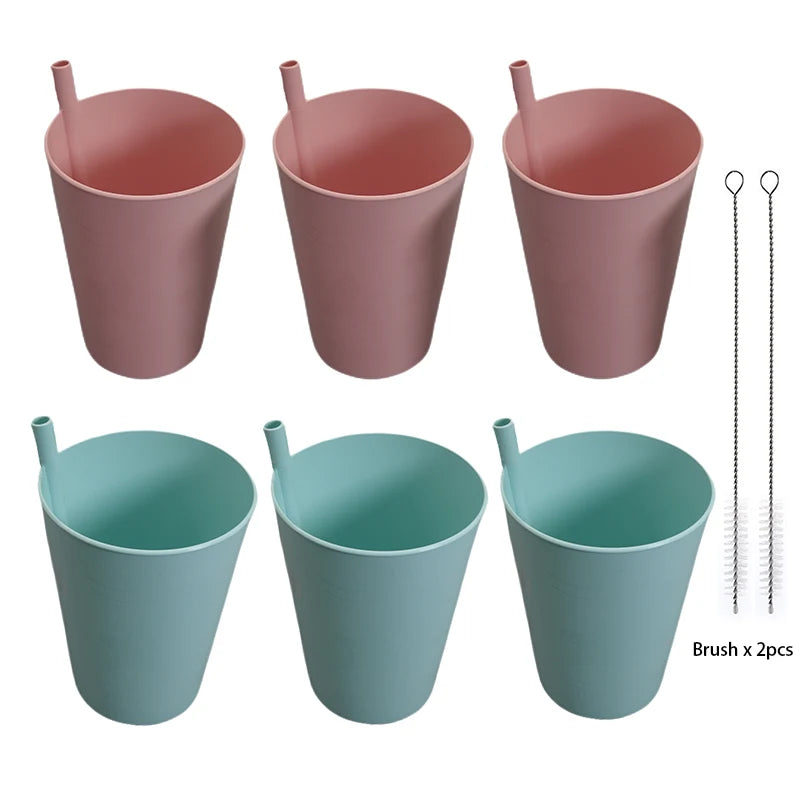 Bicchiere in plastica con cannuccia per bambini e adulti, bicchiere Sippy da 6 pezzi per uso quotidiano, senza BPA