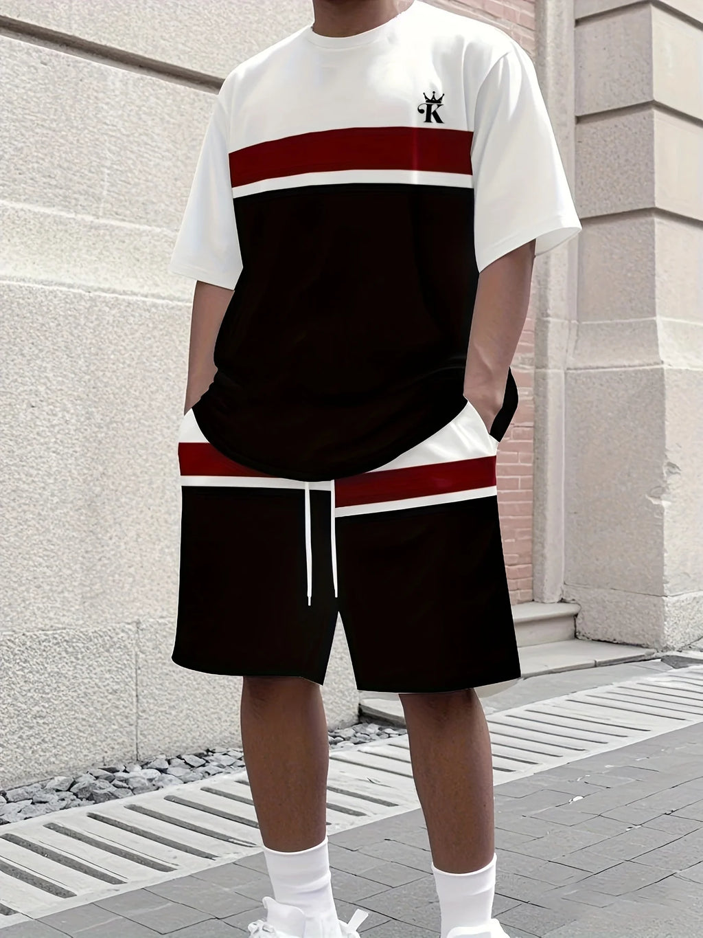 2025 Set di due pezzi con stampa sfumata minimalista alla moda dei nuovi uomini T-shirt girocollo e pantaloncini Streetwear e sport all'aria aperta
