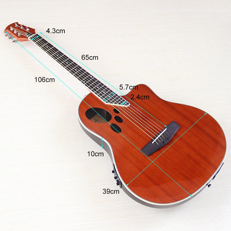 Chitarra acustica elettrica 6 corde con retro rotondo modello Ovation Marrone Chitarra acustica da 41 pollici con design tagliato Chitarra folk elettrica