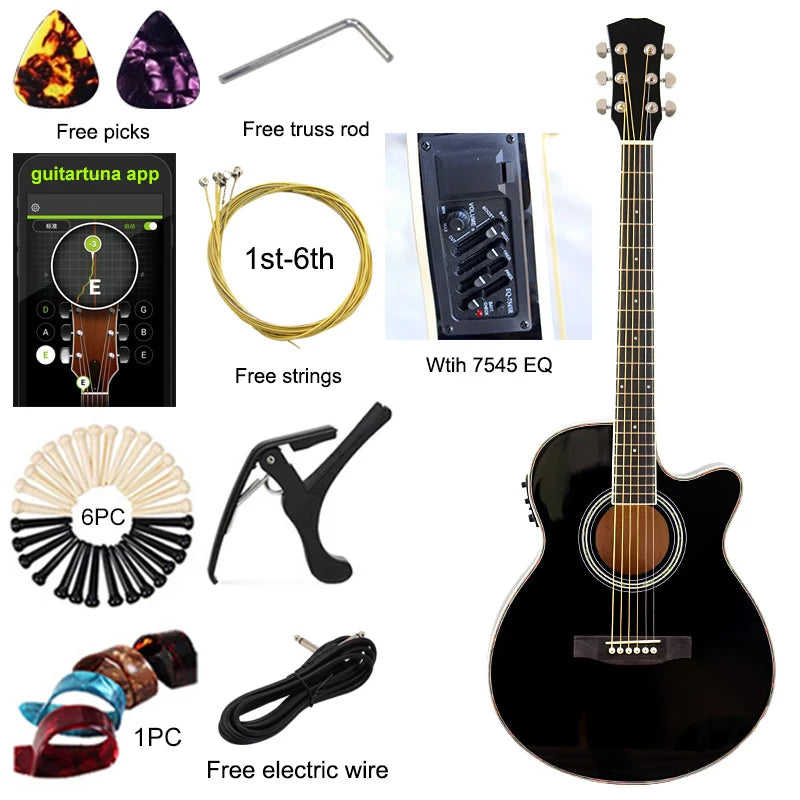 Chitarra elettrica acustica a corpo sottile Chitarra per principianti con Gig Bag gratuito Corda libera Colore bianco naturale Sunburst nero
