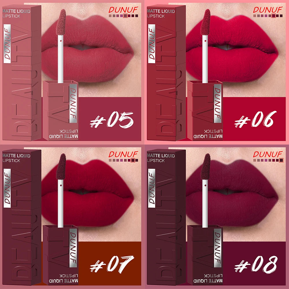 DUNUF 8 colori velluto opaco liscio facile da applicare lucidalabbra a tubo quadrato rossetto idraulico tridimensionale impermeabile