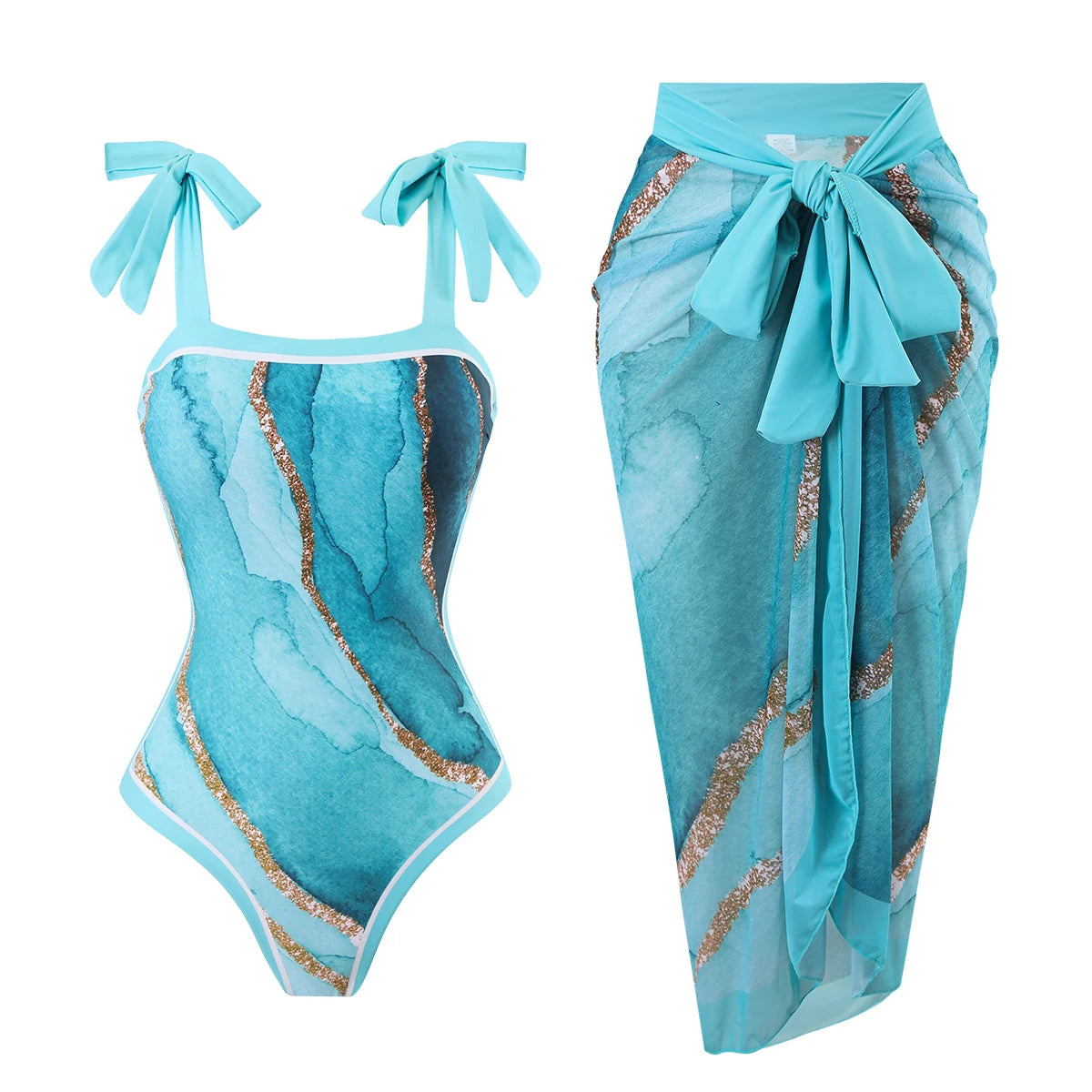 Costume da bagno bikini intero stampato digitale estivo nuovo su misura per donna Protezione solare conservatrice Gonna di garza monopezzo 2-P