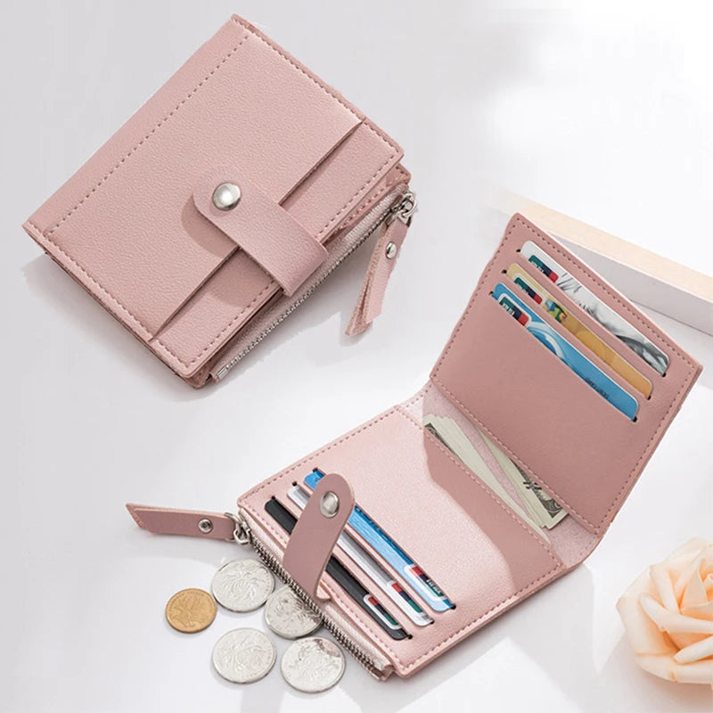 Portafogli da donna Borsa da donna in pelle PU Mini Hasp Porta carte multi-carta solida Portafogli corti Portafoglio piccolo sottile con cerniera Hasp
