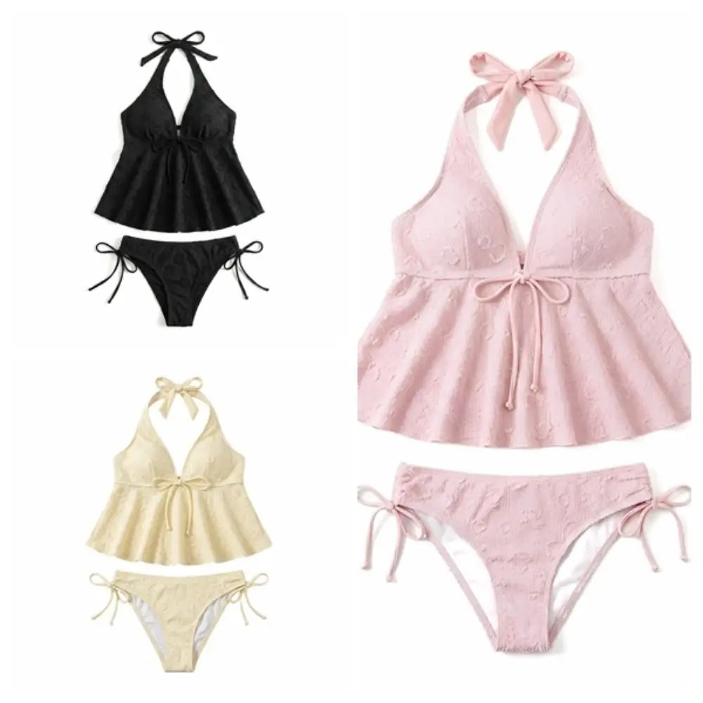 Elegante Costume da Bagno Bikini a Due Pezzi con Scollo all'Americana e Scollo a V, Vestibilità Slim, Set da Spiaggia Estivo Y2K per Donna