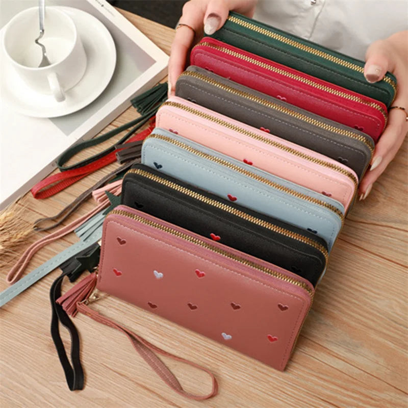 Portafogli lunghi da donna Portafogli di lusso con cuore d'amore per porta carte da tasca per soldi da donna Portafogli femminili Pochette per telefono