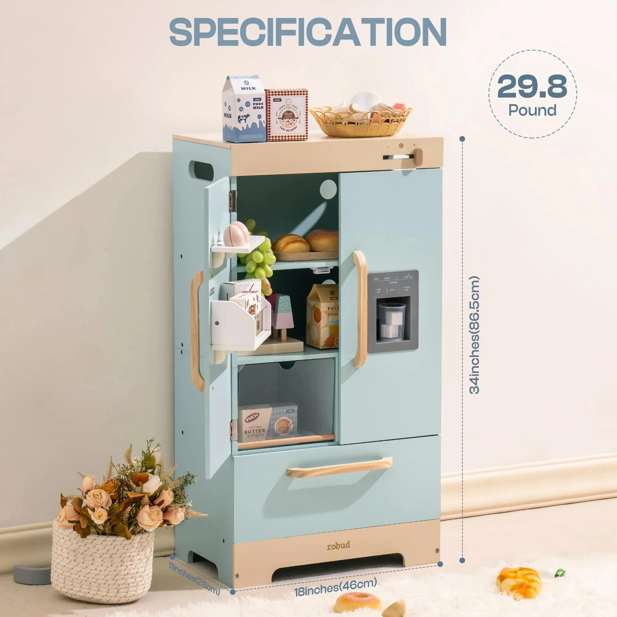 Cucina Giocattolo in Legno Robud per Bambini, Set Completo ad Angolo con Forno, Frigorifero e Lavatrice, Regalo di Compleanno Perfetto per Piccoli Chef