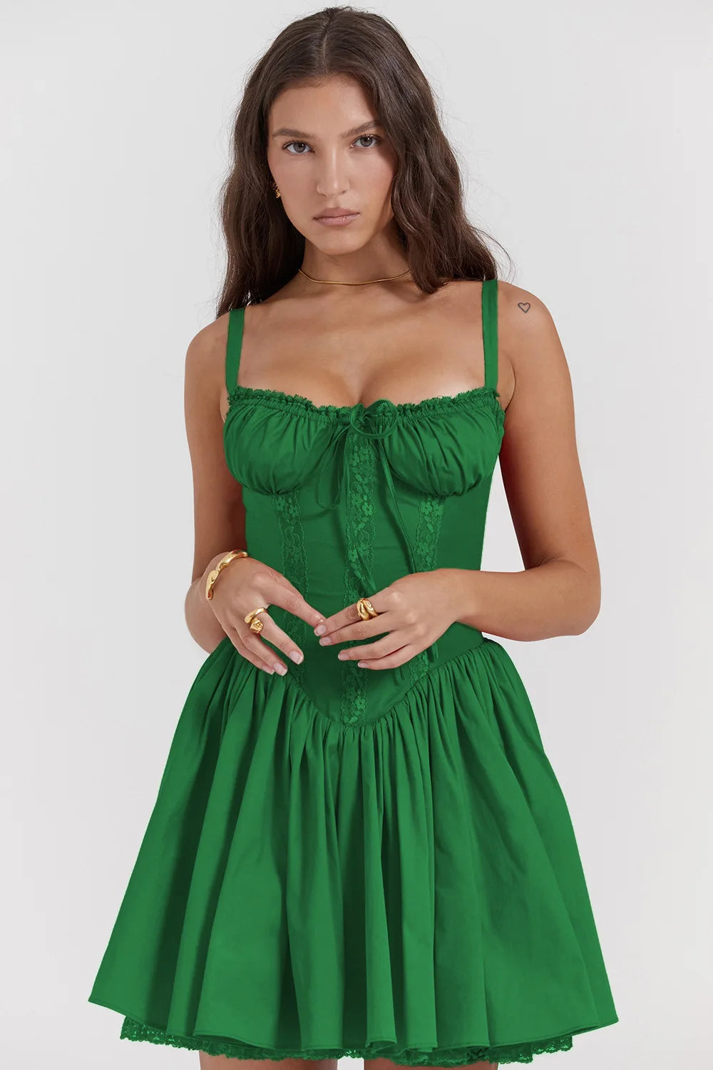 Mini Abito Estivo da Donna Elegante in Pizzo Floreale con Corsetto, Vestito Casual Corto Bianco Giallo Rosso Blu