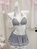 Set Bikini a 4 Pezzi con Vita Alta Fairy Sweet per Donne 2026 - Costume da Bagno Trendy Stampato Chic per Vacanze al Mare Festa Estiva alla Moda