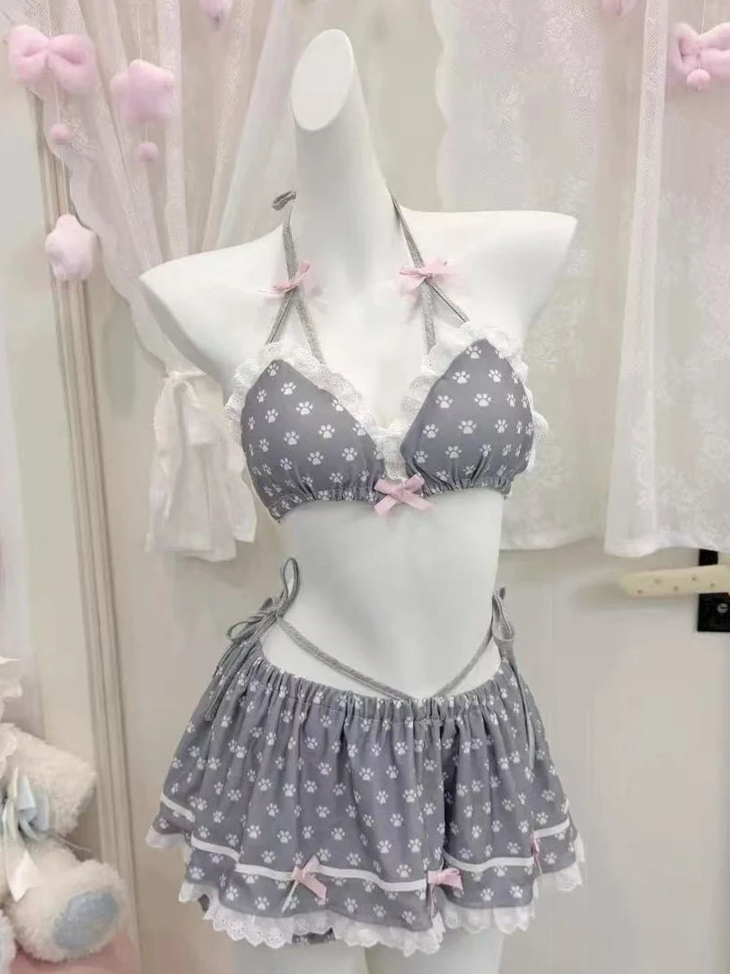 Set Bikini a 4 Pezzi con Vita Alta Fairy Sweet per Donne 2026 - Costume da Bagno Trendy Stampato Chic per Vacanze al Mare Festa Estiva alla Moda