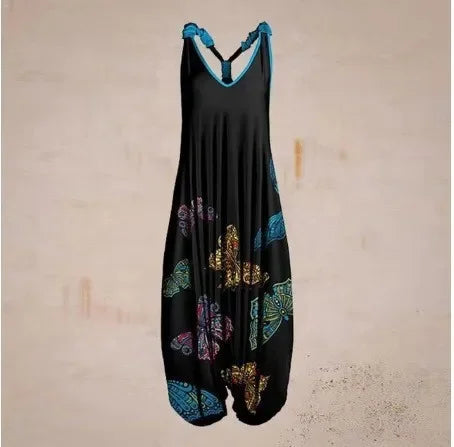 Tuta generale allentata bohémien a gamba larga Mandala etnico Stampa paisley vintage Pagliaccetti da donna Tutina harem senza schienale