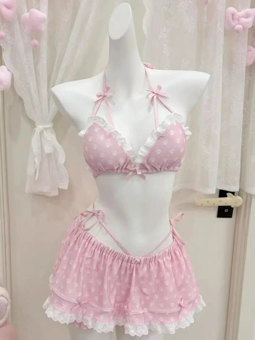 Set Bikini a 4 Pezzi con Vita Alta Fairy Sweet per Donne 2026 - Costume da Bagno Trendy Stampato Chic per Vacanze al Mare Festa Estiva alla Moda