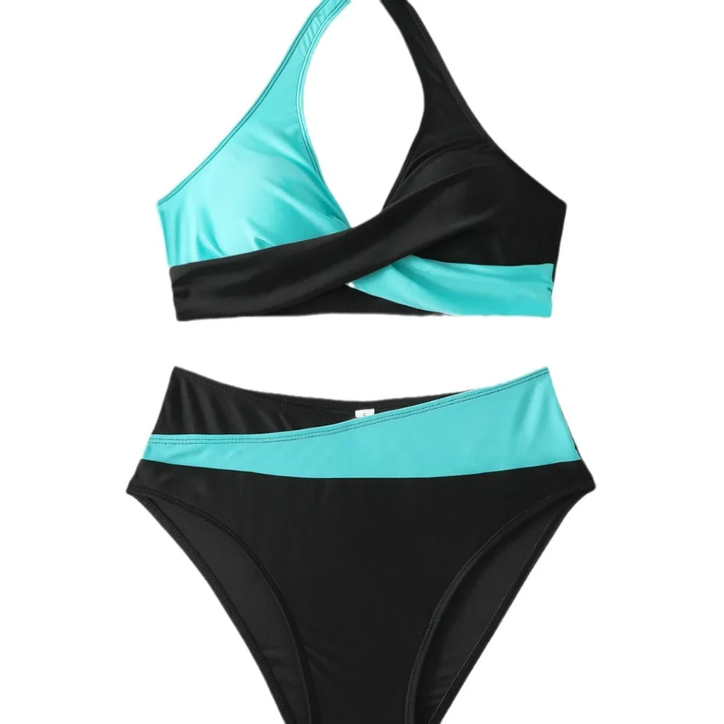 Costume da bagno bikini a vita alta da donna, due pezzi stampato, con pantaloncini, novità di tendenza per la stagione
