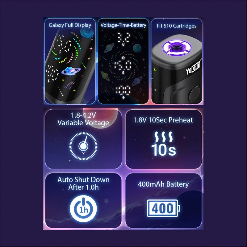 Originale Yocan Kodo Star Box Mod 400mAh Batteria di preriscaldamento Vape Pen 510 Thread Cart 1.8V-4.2V Schermo OLED Sigaretta elettronica