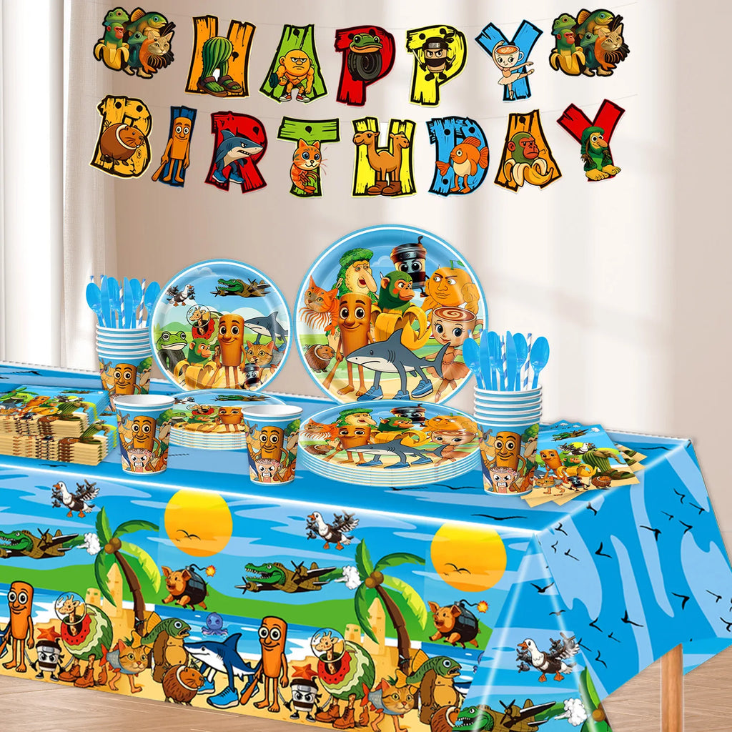 Brainrot Forniture per feste di compleanno Italian Tung Tung Sahur Tema Decorazione per feste di compleanno Piatto Tovagliolo Stoviglie Celebrazione dei bambini