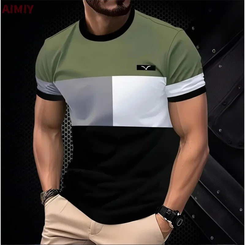 T-shirt stampata a righe da uomo T-shirt estiva casual da esterno girocollo a maniche corte Novità nella maglietta alla moda da uomo