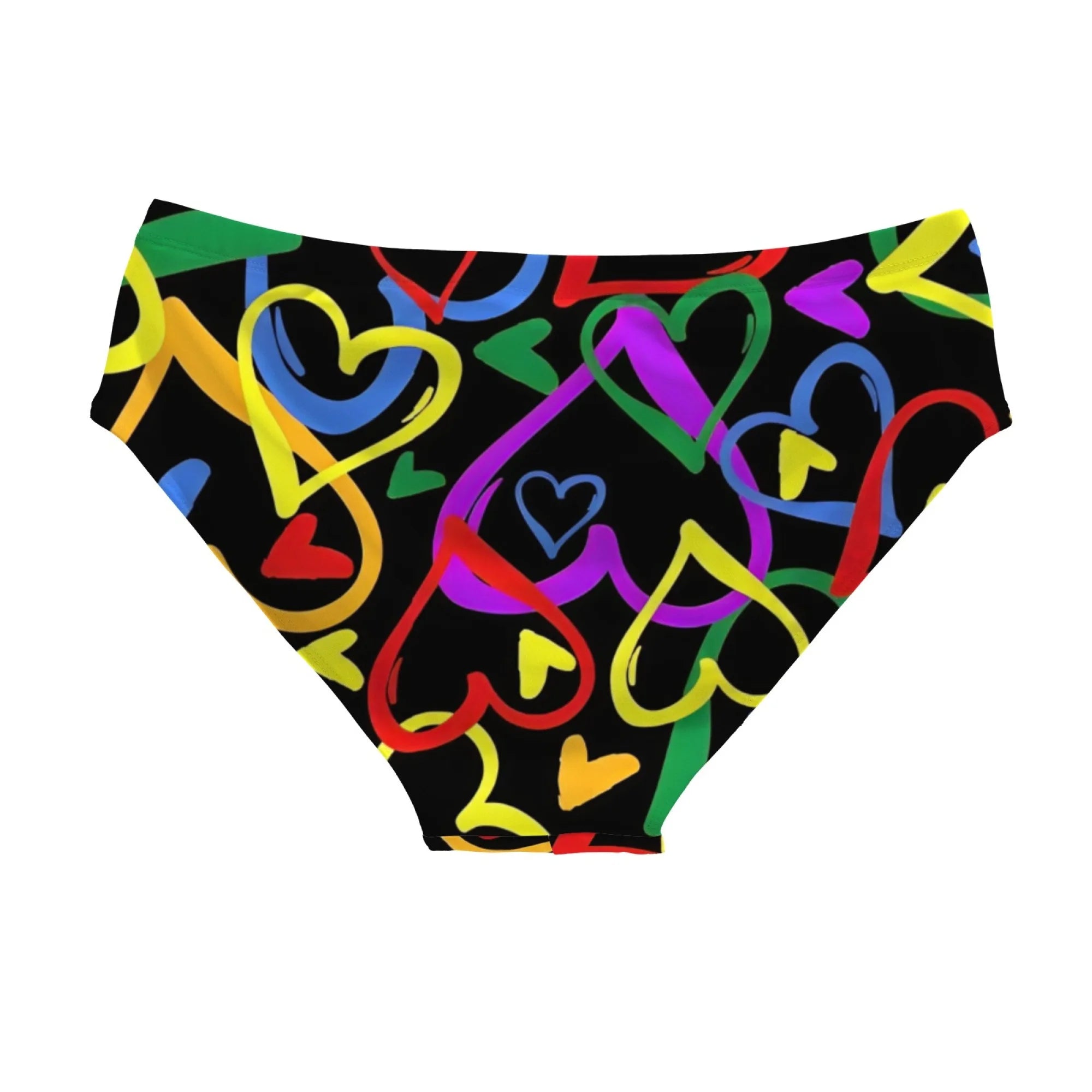 Costume da bagno da uomo con stampa graffiti a cuore arcobaleno, tocco vivace e audace, comodo, delicato sulla pelle, slip traspiranti ad asciugatura rapida