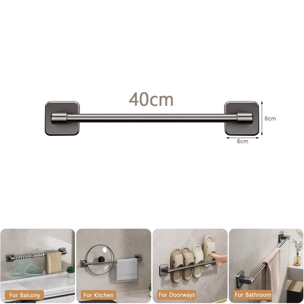 Bathroom Towel Rack Punch Free Black White Grey Bath Towel Rack Self-Adhesive Towel Bar Bathroom Kitchen Hardware Accessories