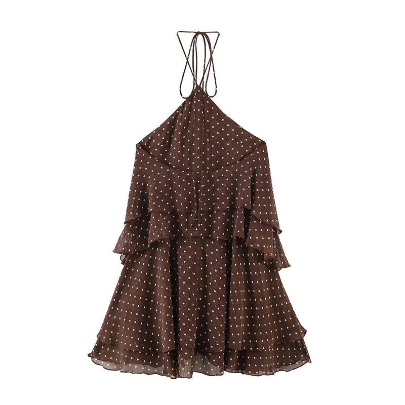 Nuovo Abito Estivo da Donna 2026, Elegante Vestito Chic con Collo a Cascata, Mini Abito Comodo a Pois per Feste e Balli