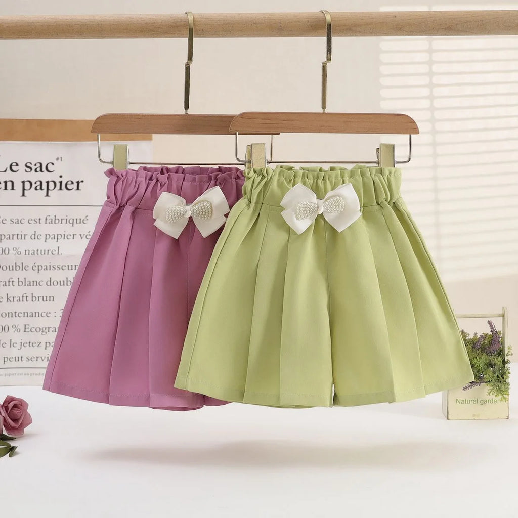 1/2/3 Pezzi Pantaloncini Larghi Estivi per Ragazze, Abbigliamento Casual da Esterno, Pantaloncini Sottili Traspiranti, Gonnellino con Fiocco, Abbigliamento Moda Bambina