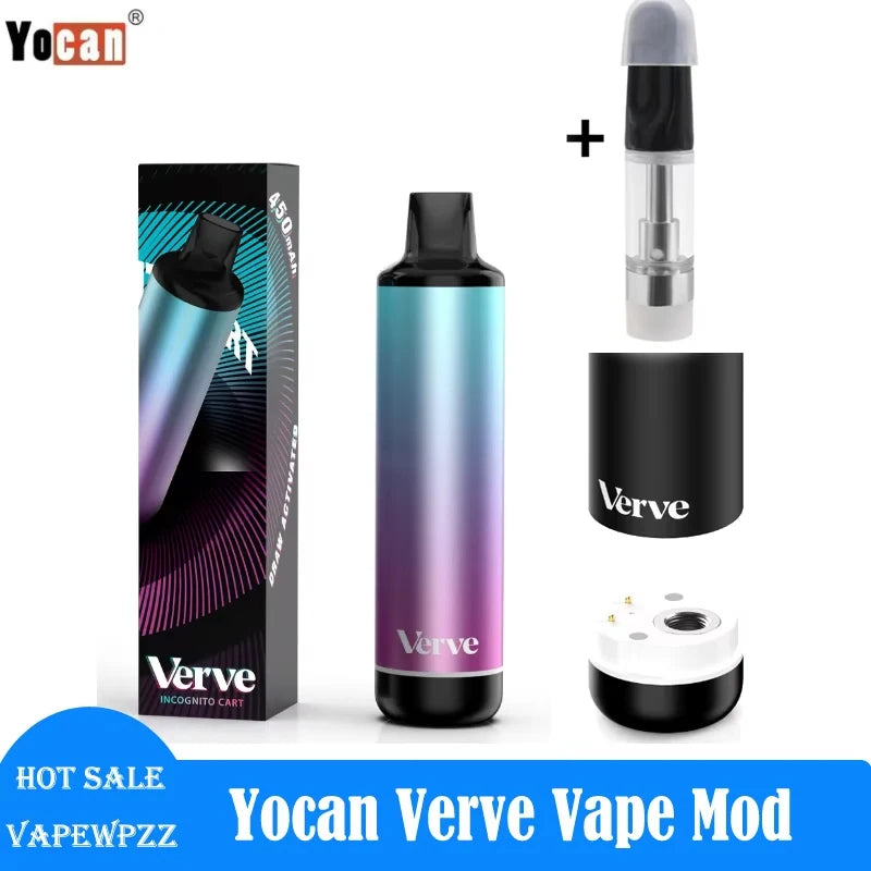 Originale Yocan Verve 510 Thread Vape Mod 450mAh batteria di tipo C ricarica 10S batteria di riscaldamento Pre-calore Vape Pen E sigarette