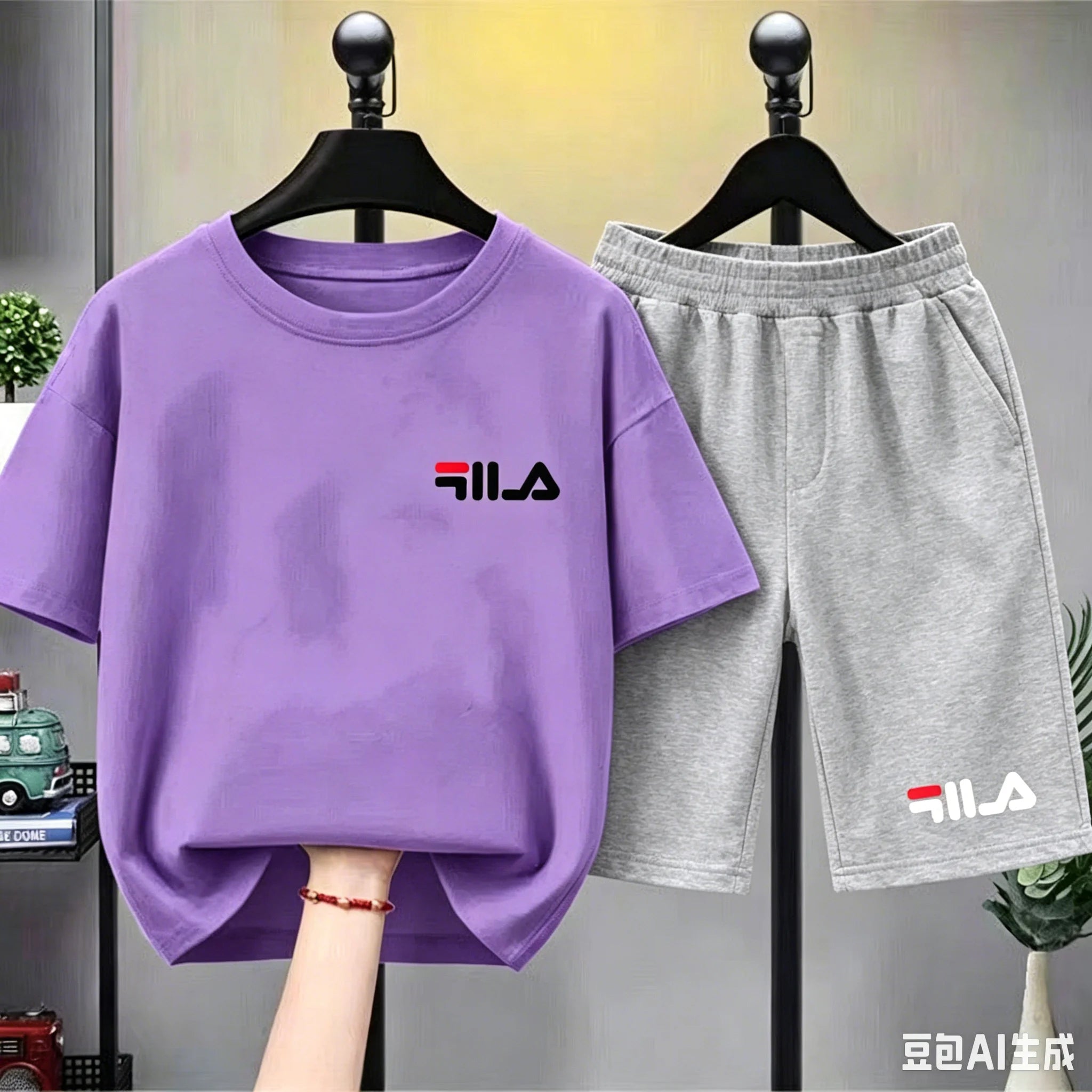 Set Estivo di Marca: T-shirt Bianca + Pantaloncini, Nuovo Abbigliamento per Bambini 3-12 Anni, Completo Sportivo Casual a Maniche Corte
