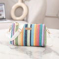 Borsa da tessitura in paglia arcobaleno alla moda da donna Borsa a tracolla stile vacanza al mare estiva Borsa quadrata piccola casual quotidiana di nuova moda