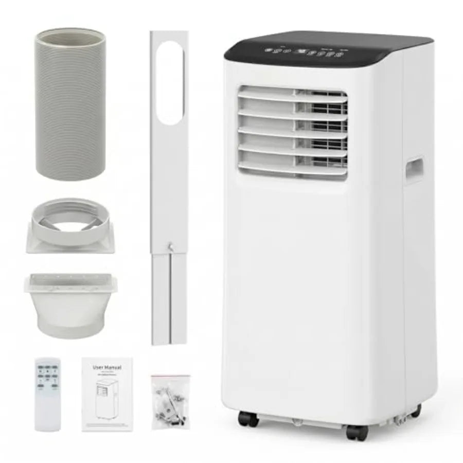 Condizionatore d'aria portatile da 8.000 BTU per camera da letto/appartamento, in plastica ABS bianca, silenzioso, con modalità 4-in-1: raffreddamento/deumidificazione/ventilazione/modalità notte