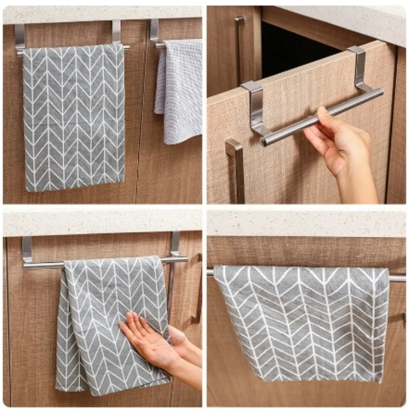 Portasciugamani sopra la porta Portasciugamani in acciaio inossidabile Organizzatore di stoccaggio Porta dell'armadio da cucina per bagno Portasciugamani sospeso