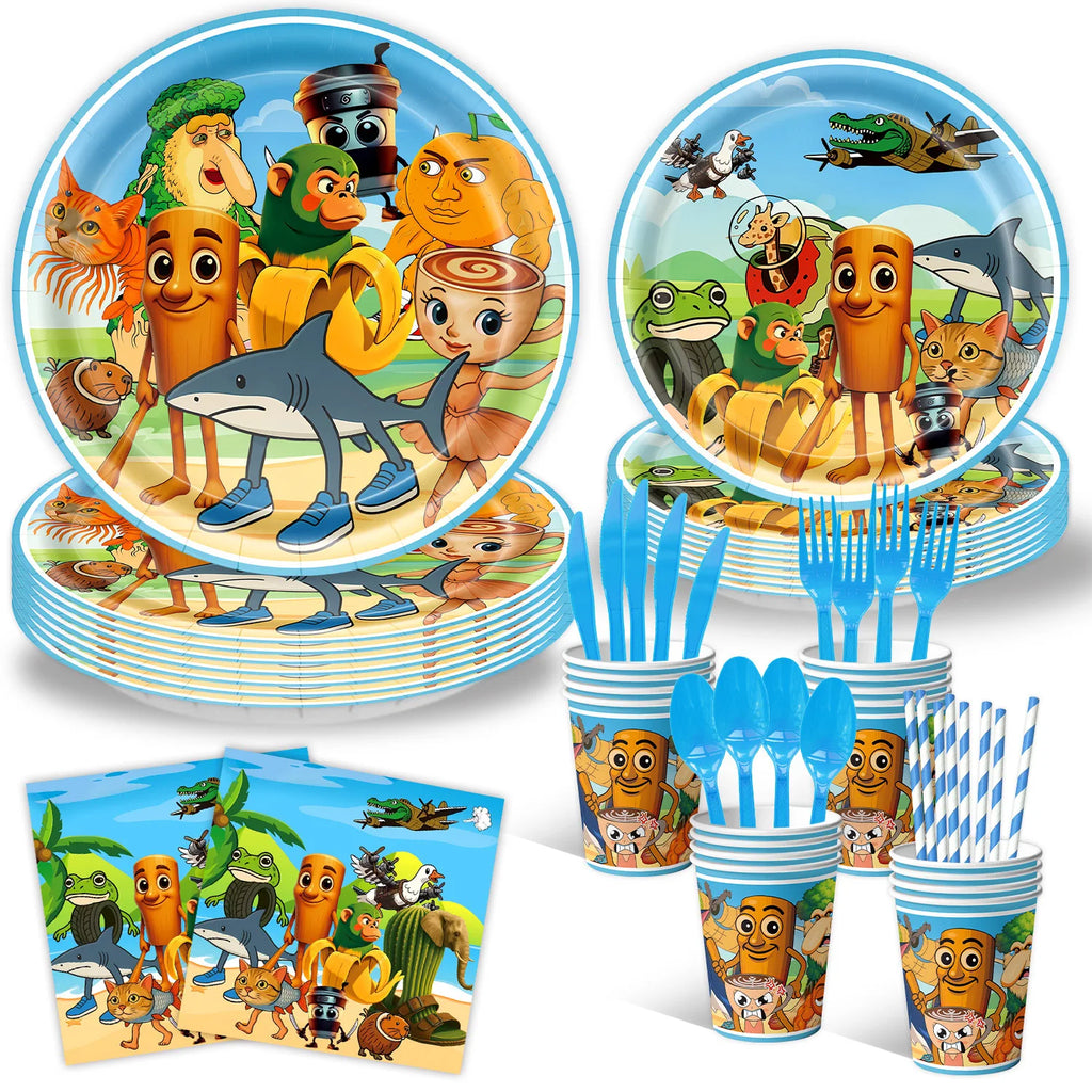 Brainrot Forniture per feste di compleanno Italian Tung Tung Sahur Tema Decorazione per feste di compleanno Piatto Tovagliolo Stoviglie Celebrazione dei bambini