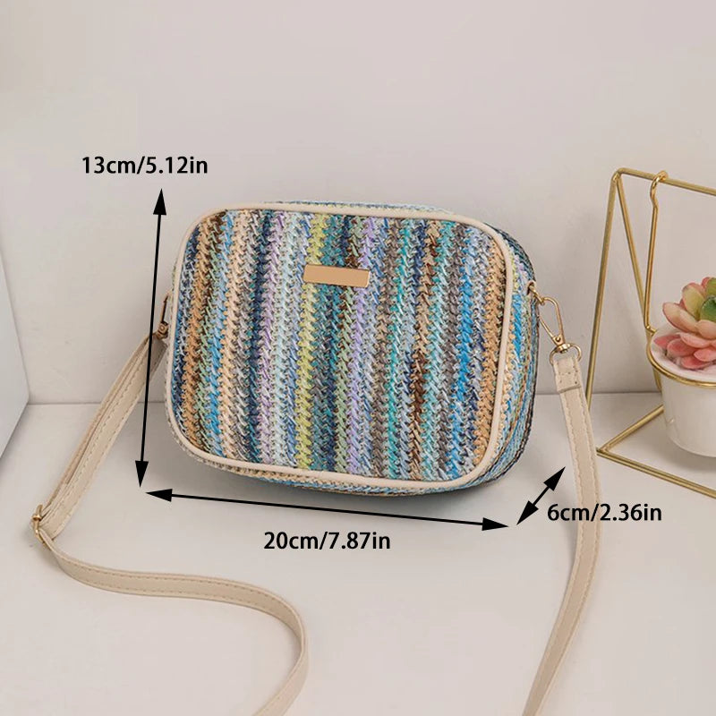Borsa a tracolla alla moda da donna in tessuto colorato Borsa da spiaggia estiva Borsa a tracolla da donna