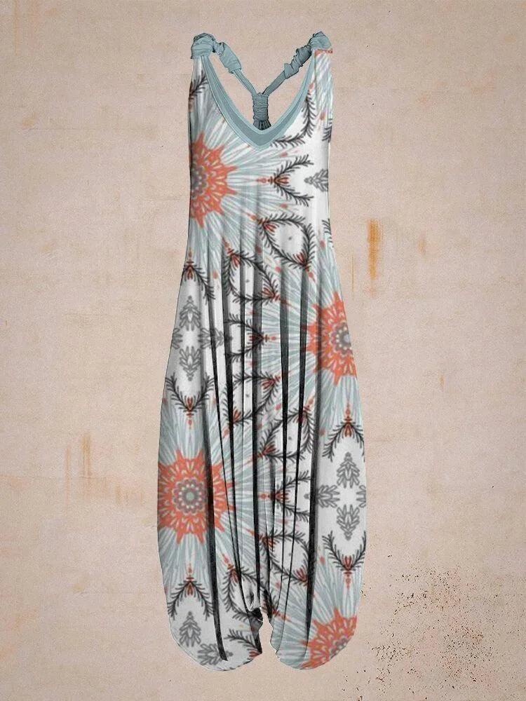 Tuta generale allentata bohémien a gamba larga Mandala etnico Stampa paisley vintage Pagliaccetti da donna Tutina harem senza schienale