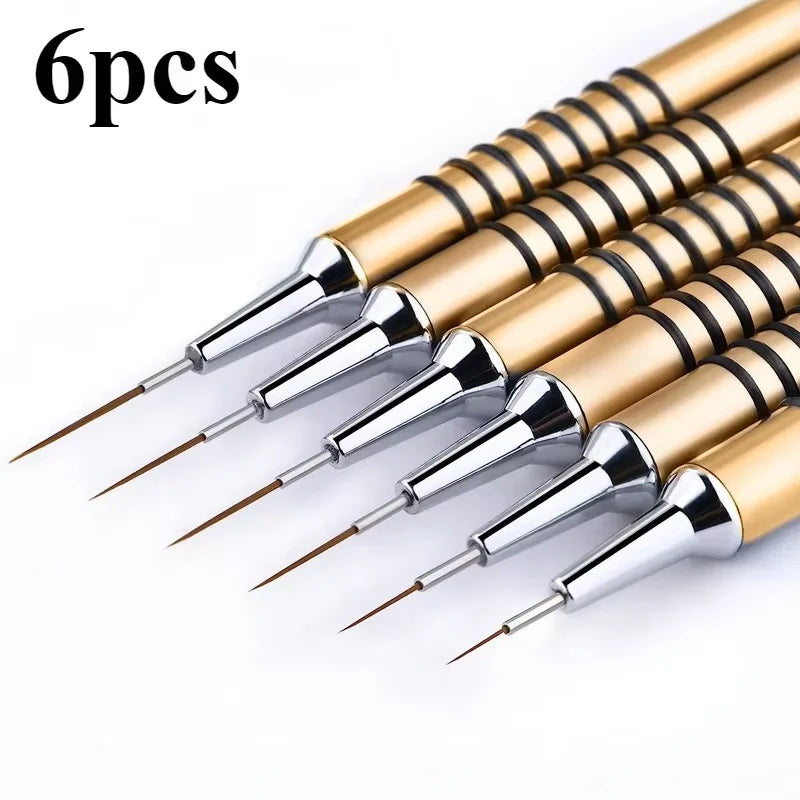 new 6Size Nail Art Liner Brushes 5/7/9/11/20/25mm Painting Nail Brush Dotting Drawing Tool Long Lines Thin Details Manicure pen